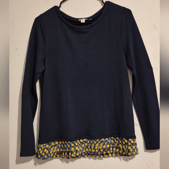J. Crew Kids Navy Sweatshirt with Yellow Floral Trim - Picture 1 of 4